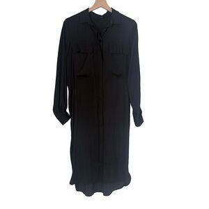 Ruti Satin Collared Shirt Dress Sz 1 = S Black